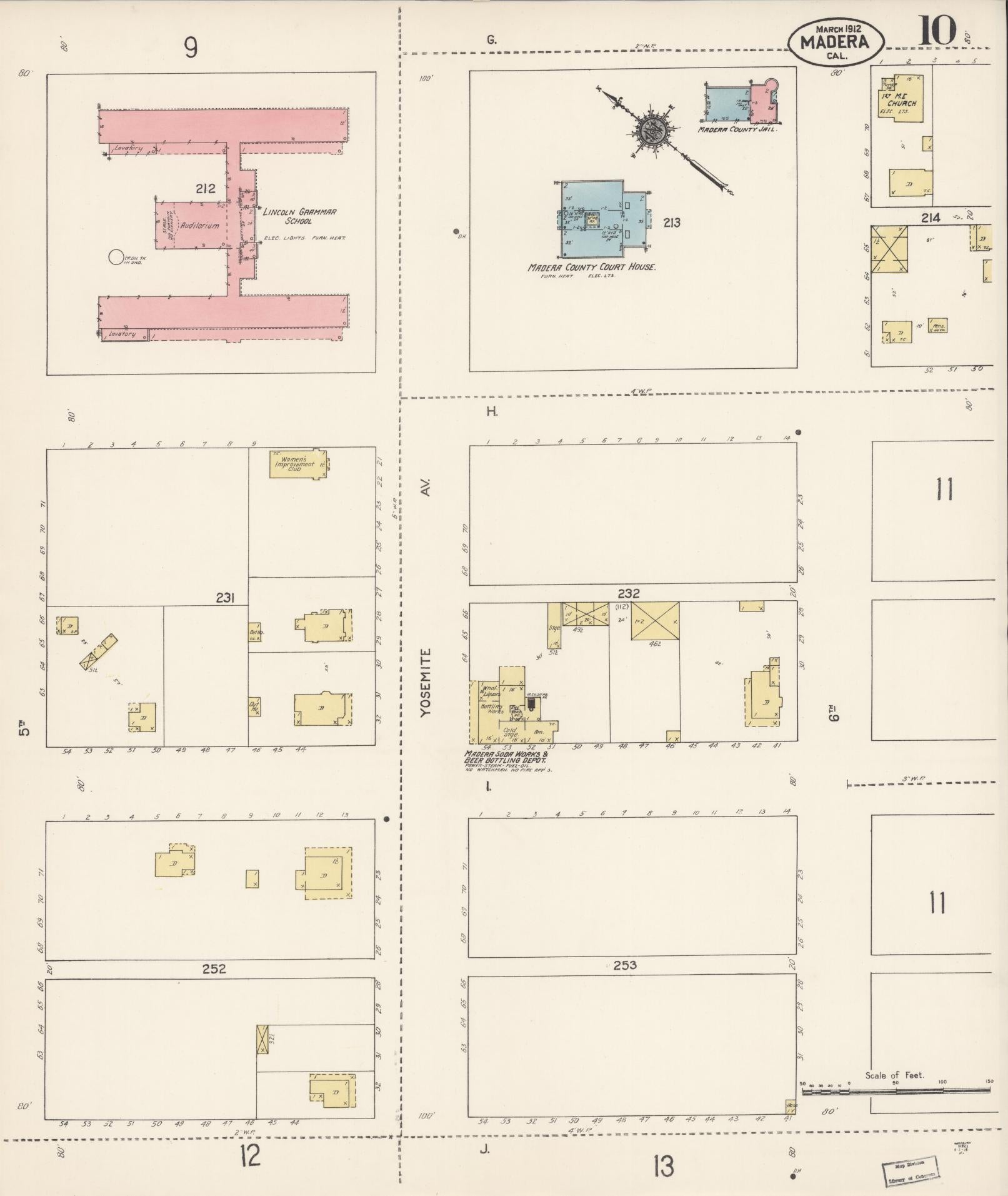 Sanborn Fire Insurance Map from Madera, Madera County, California (1912), Sheet #0010 - Historic Sanborn Fire Insurance Map Print, vintage old map wall art, antique decor, genealogy gift, California California map