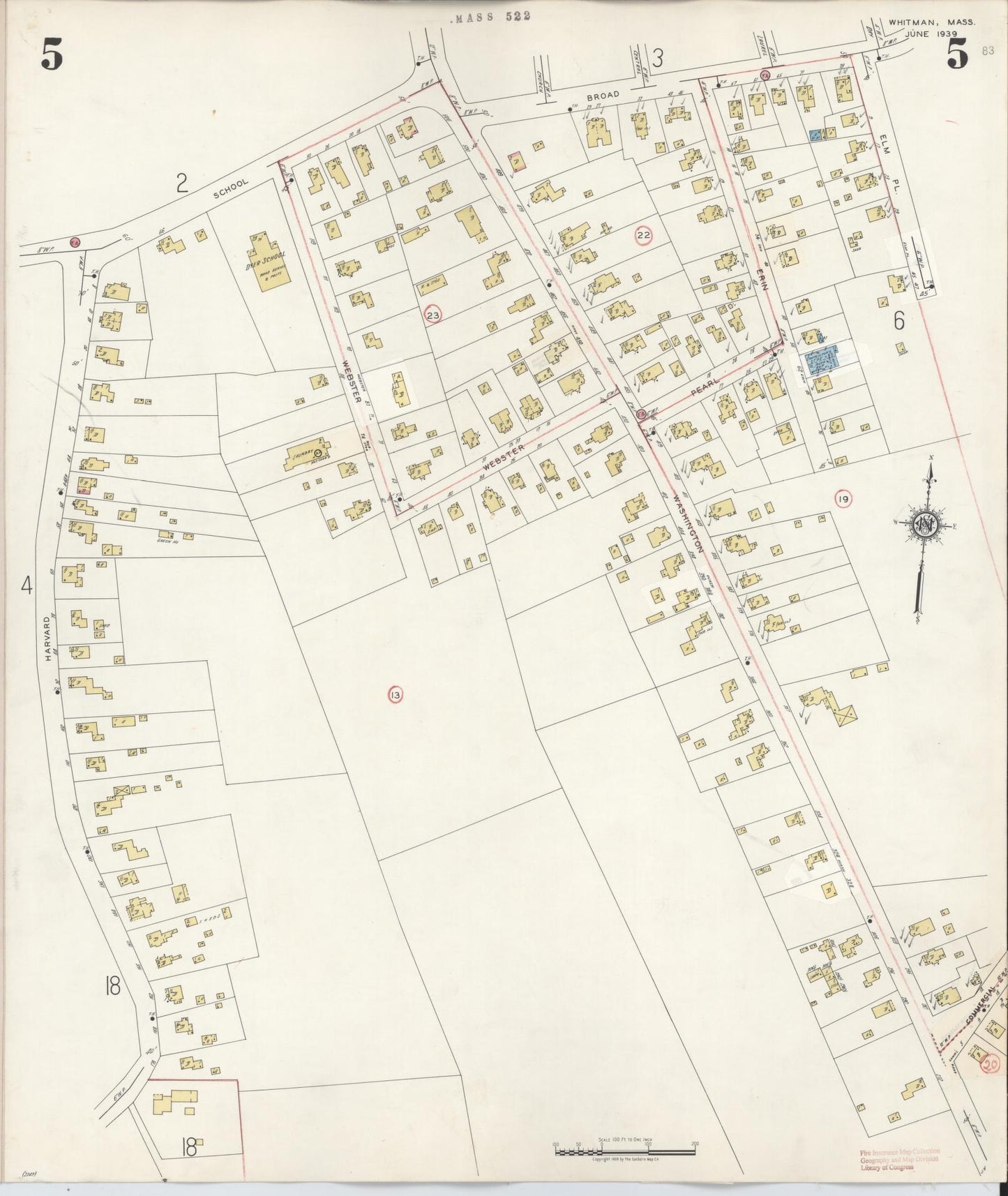 Sanborn Fire Insurance Map from Whitman, Plymouth County, Massachusetts (1950), Sheet #0005 - Historic Sanborn Fire Insurance Map Print, vintage old map wall art, antique decor, genealogy gift, Massachusetts Massachusetts map
