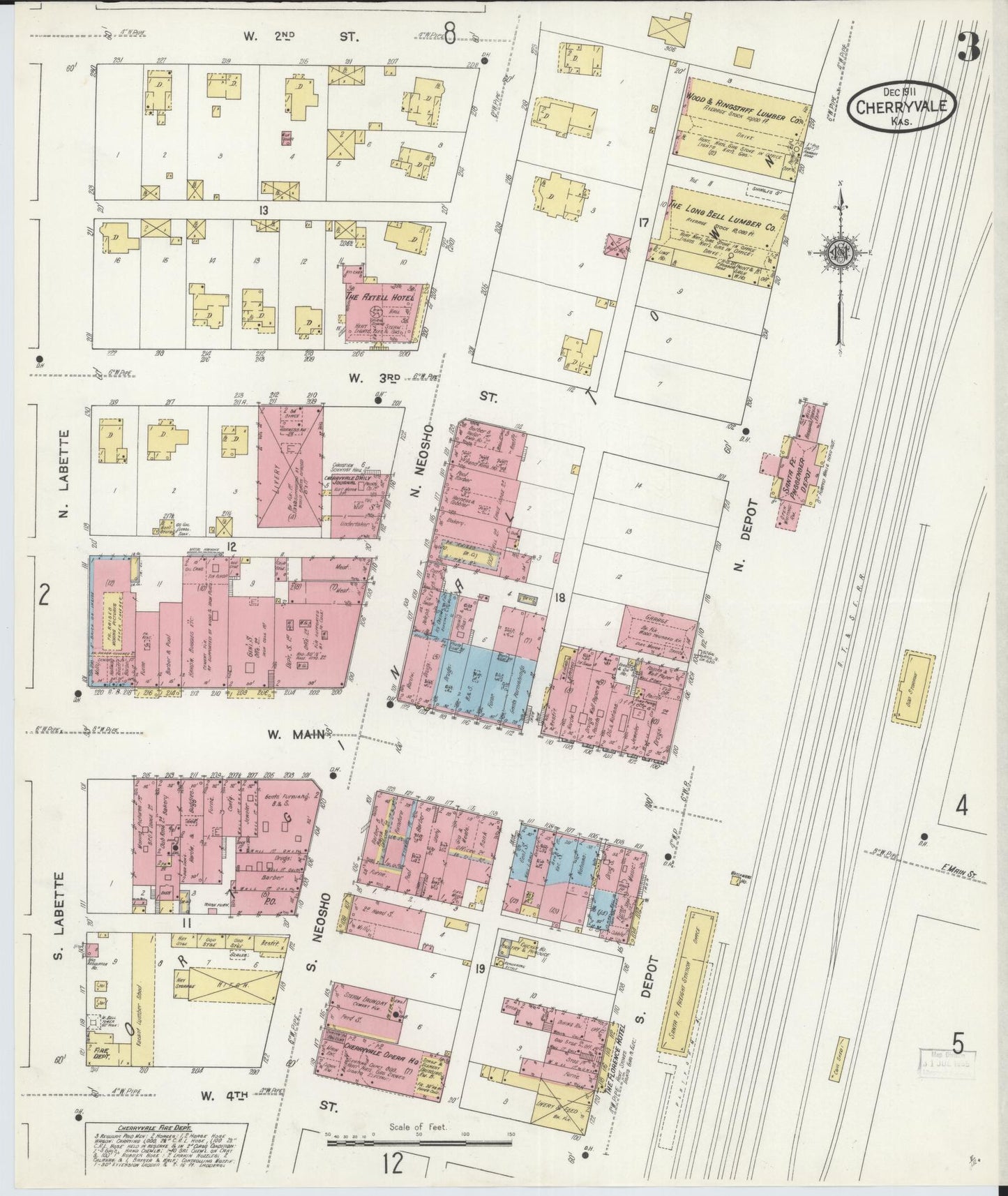 Sanborn Fire Insurance Map from Cherryvale, Montgomery County, Kansas (1911), Sheet #0003 - Complete Map Set gallery image, historic Sanborn map, vintage wall art, Kansas Kansas