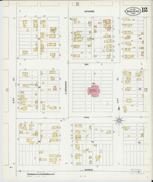 Sanborn Fire Insurance Map from Brainerd, Crow Wing County, Minnesota (1902), Sheet #0012 - Historic Sanborn Fire Insurance Map Print, vintage old map wall art, antique decor, genealogy gift, Minnesota Minnesota map