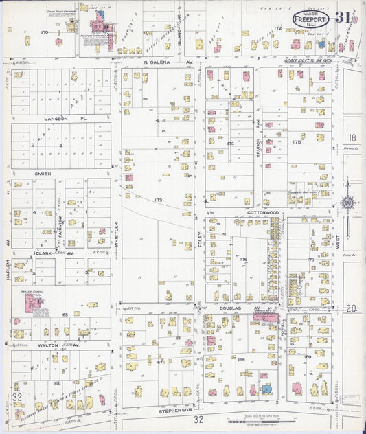 Sanborn Fire Insurance Map from Freeport, Stephenson County, Illinois (1918), Sheet #0031 - Historic Sanborn Fire Insurance Map Print, vintage old map wall art, antique decor, genealogy gift, Illinois Illinois map