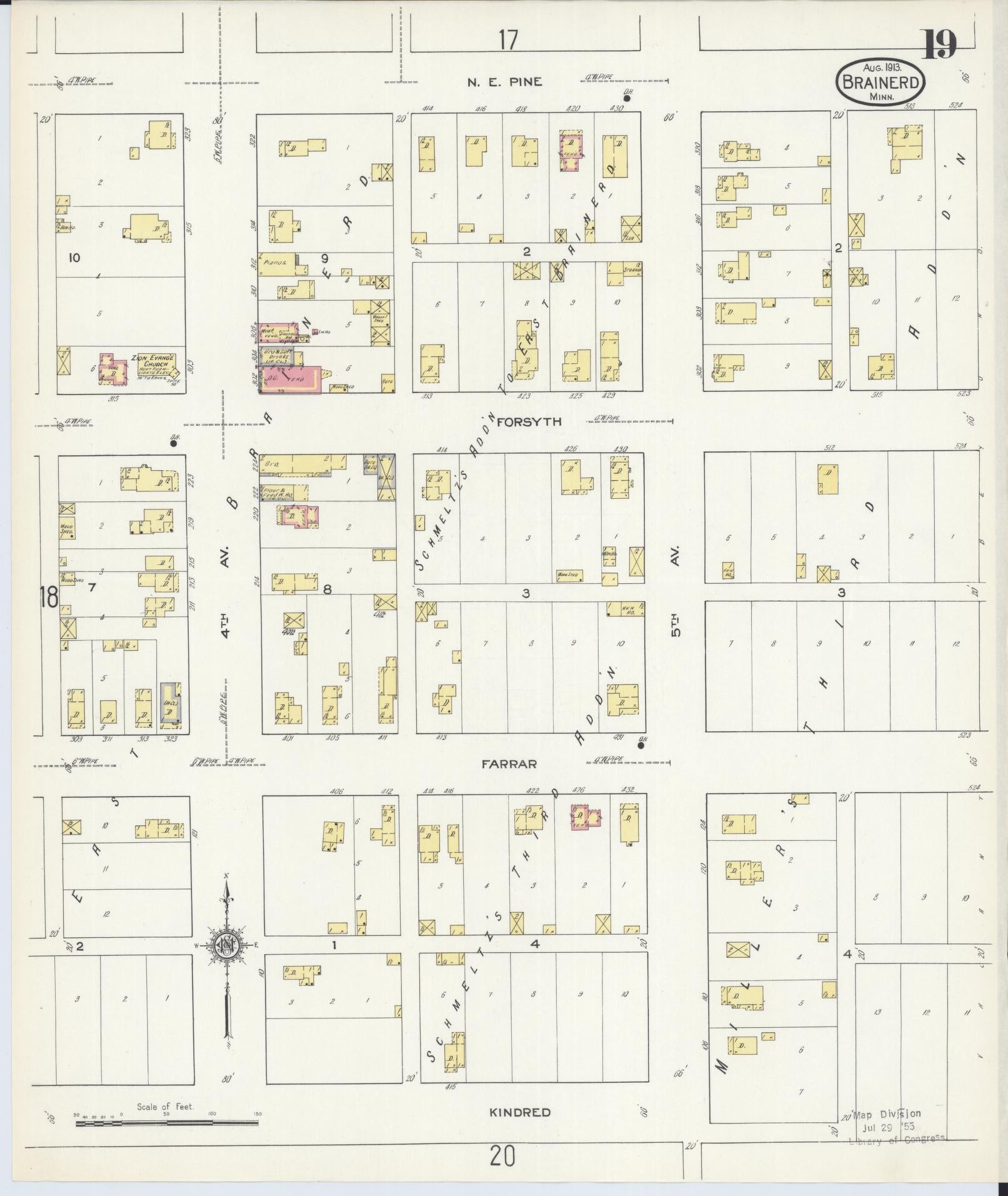 Sanborn Fire Insurance Map from Brainerd, Crow Wing County, Minnesota (1913), Sheet #0019 - Historic Sanborn Fire Insurance Map Print, vintage old map wall art, antique decor, genealogy gift, Minnesota Minnesota map