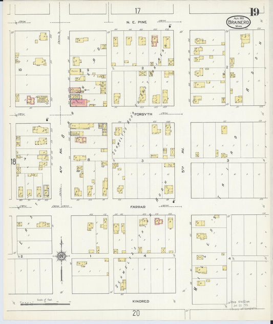 Sanborn Fire Insurance Map from Brainerd, Crow Wing County, Minnesota (1913), Sheet #0019 - Historic Sanborn Fire Insurance Map Print, vintage old map wall art, antique decor, genealogy gift, Minnesota Minnesota map