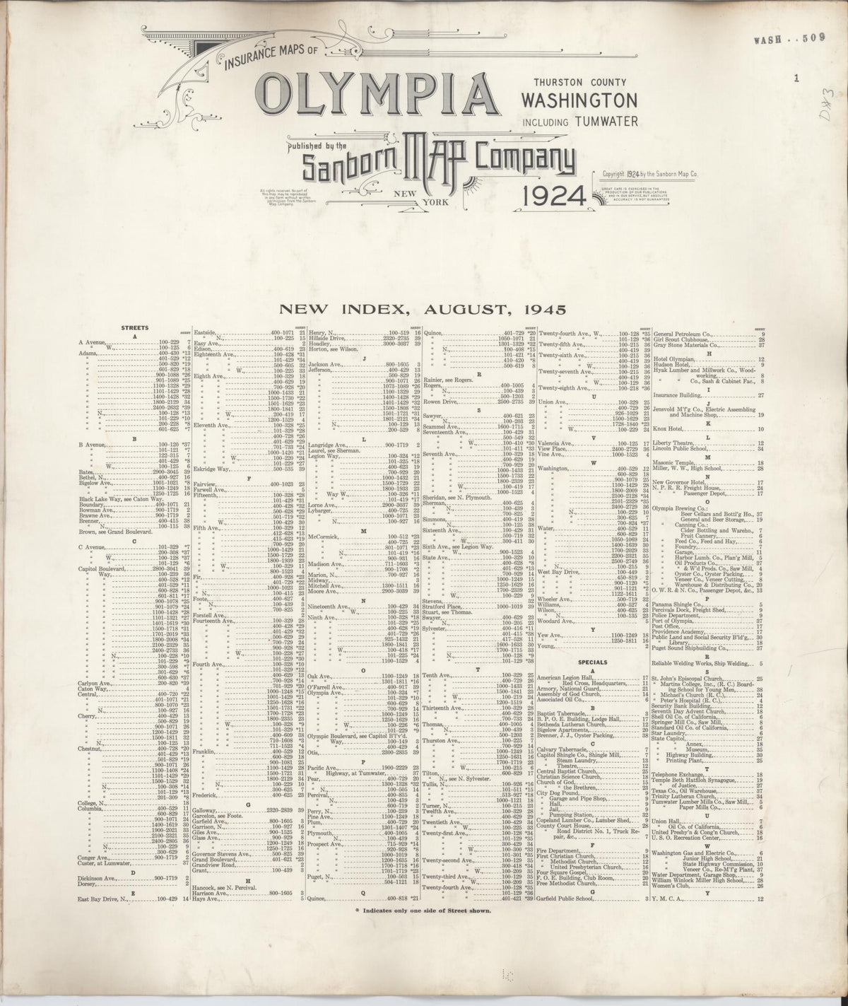 Sanborn Fire Insurance Map from Olympia, Thurston County, Washington (1947), Sheet #0001 - Historic Sanborn Fire Insurance Map Print, vintage old map wall art, antique decor, genealogy gift, Washington Washington map