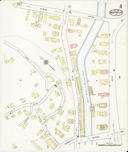 Sanborn Fire Insurance Map from Montpelier, Washington County, Vermont (1915), Sheet #0004 - Historic Sanborn Fire Insurance Map Print, vintage old map wall art, antique decor, genealogy gift, Vermont Vermont map
