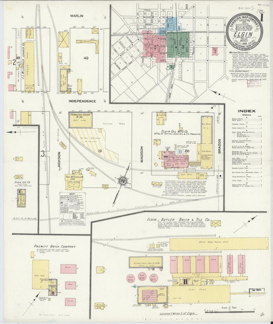 Sanborn Fire Insurance Map from Elgin, Bastrop County, Texas (1910), Sheet #0001 - Historic Sanborn Fire Insurance Map Print, vintage old map wall art, antique decor, genealogy gift, Texas Texas map