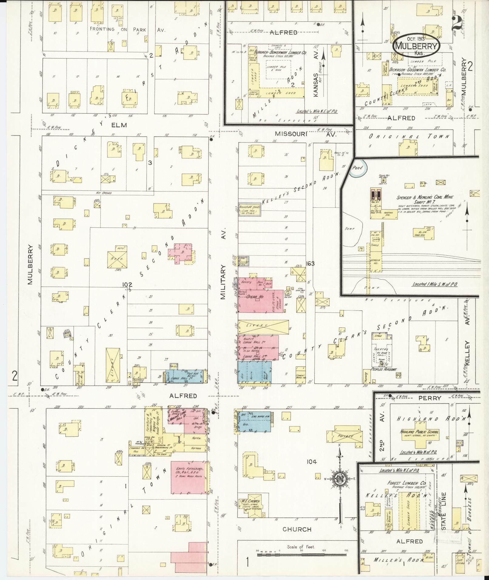 Sanborn Fire Insurance Map from Mulberry, Crawford County, Kansas (1913), Sheet #0002 - Historic Sanborn Fire Insurance Map Print, vintage old map wall art, antique decor, genealogy gift, Kansas Kansas map