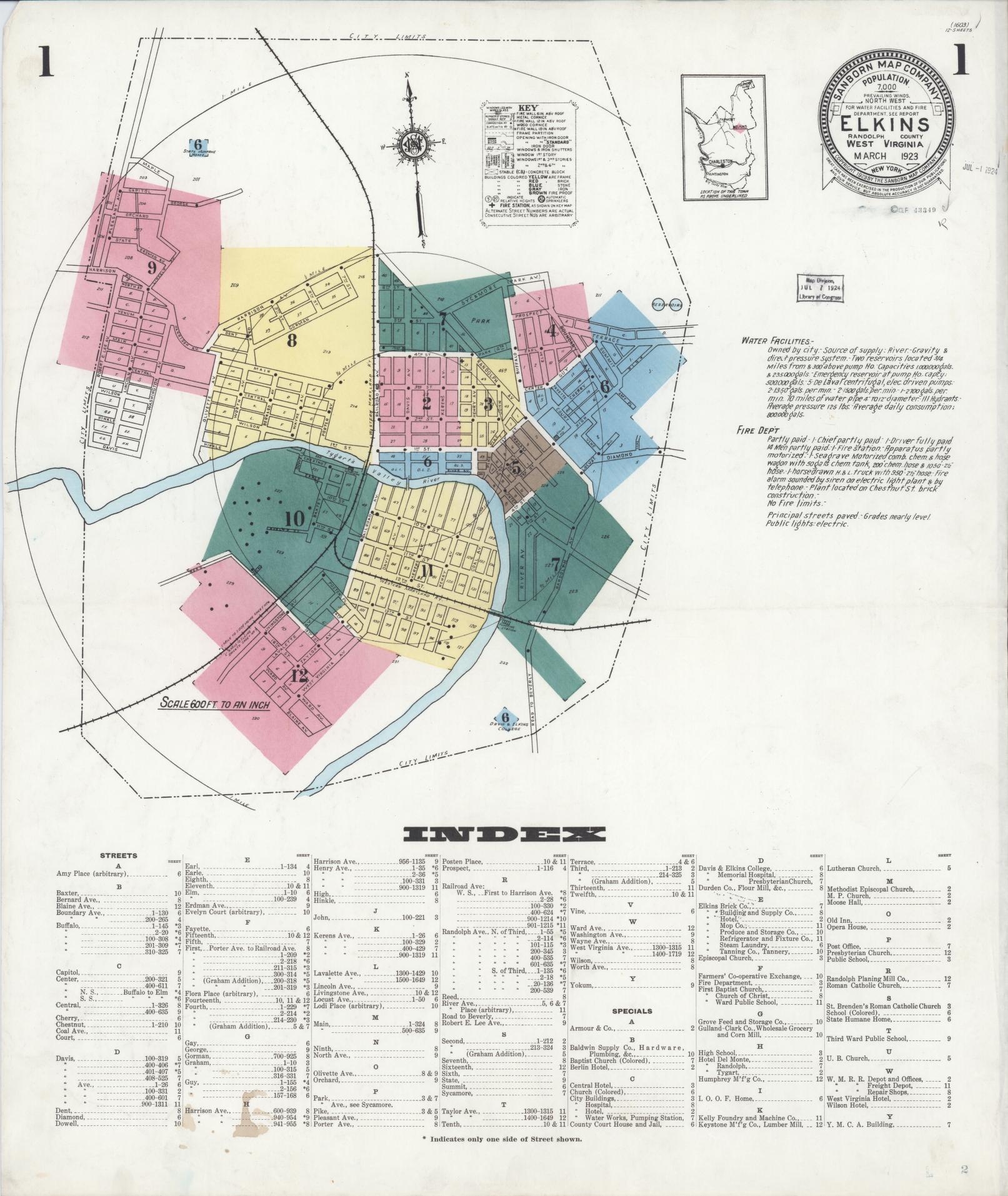 Sanborn Fire Insurance Map from Elkins, Randolph County, West Virginia. (1923) – Historic Sanborn Fire Insurance Map Print