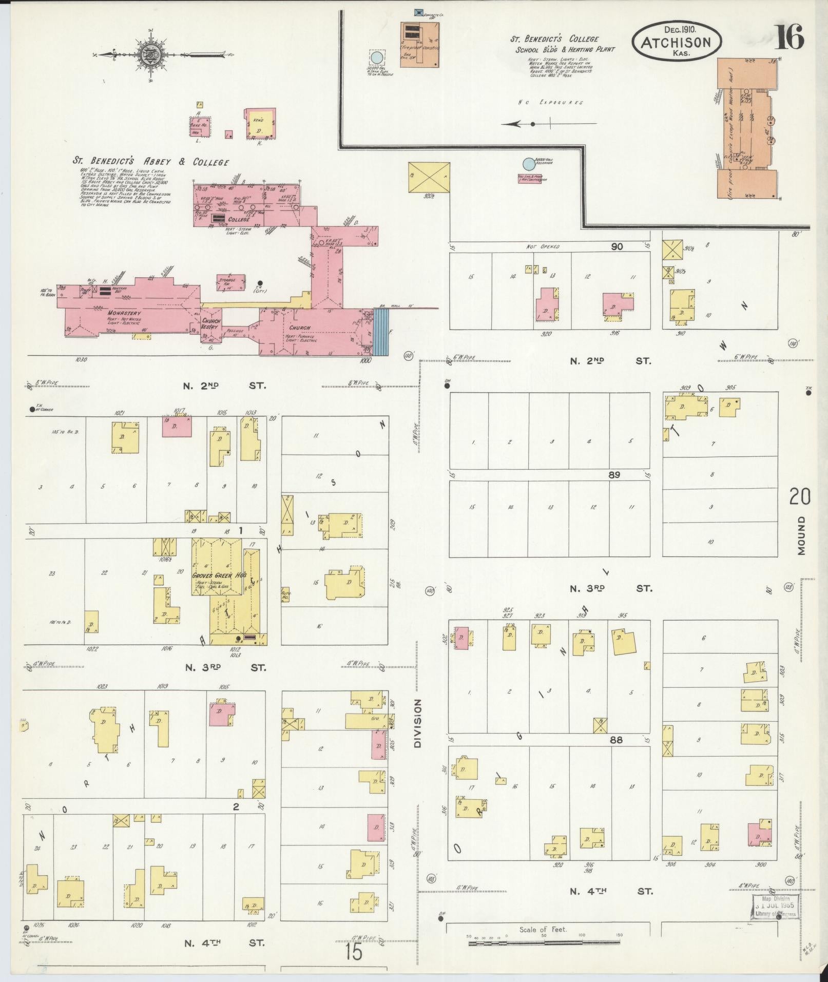 Sanborn Fire Insurance Map from Atchison, Atchison County, Kansas (1910), Sheet #0016 - Historic Sanborn Fire Insurance Map Print, vintage old map wall art, antique decor, genealogy gift, Kansas Kansas map