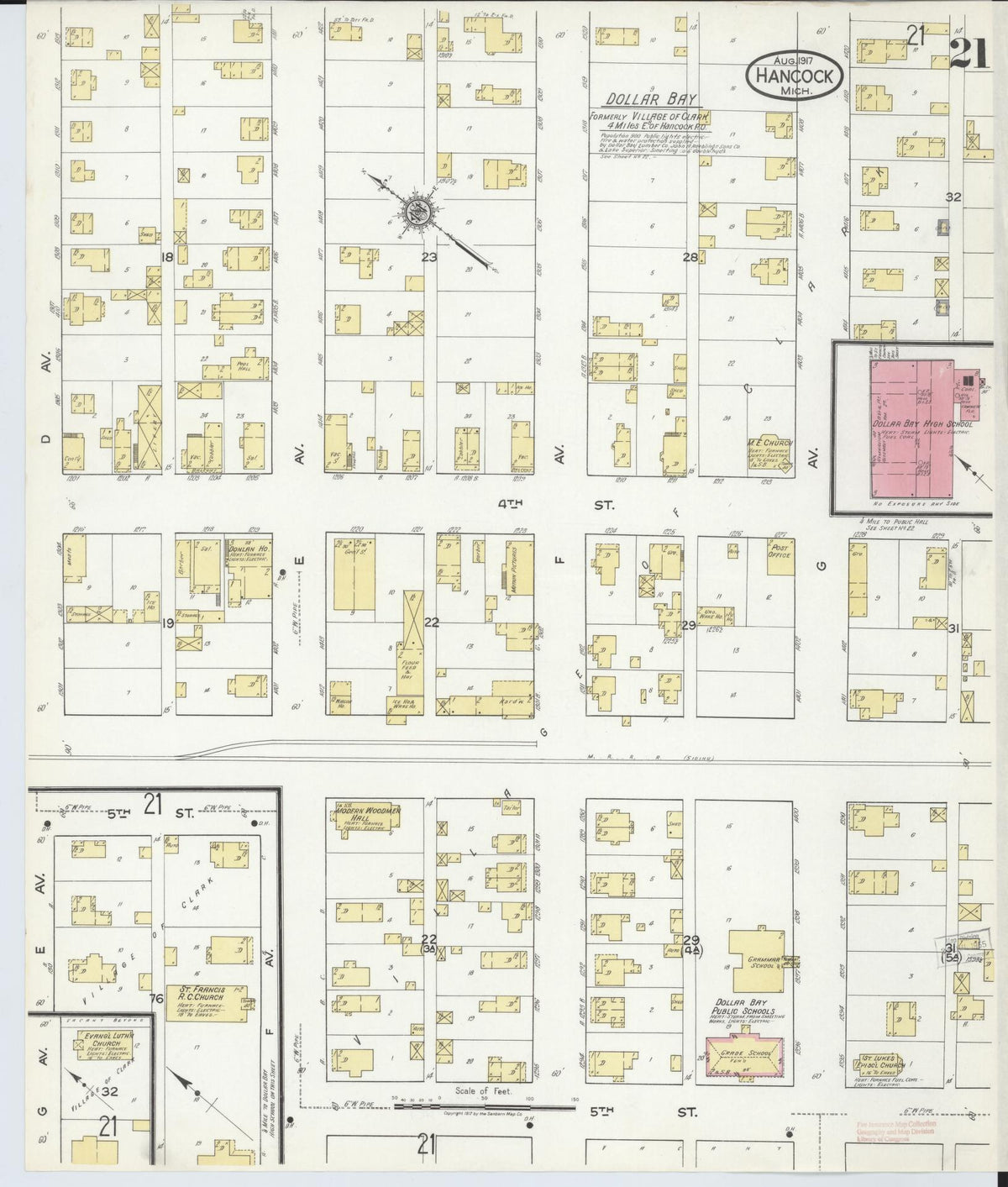 Sanborn Fire Insurance Map from Hancock, Houghton County, Michigan (1917), Sheet #0021 - Historic Sanborn Fire Insurance Map Print, vintage old map wall art, antique decor, genealogy gift, Michigan Michigan map