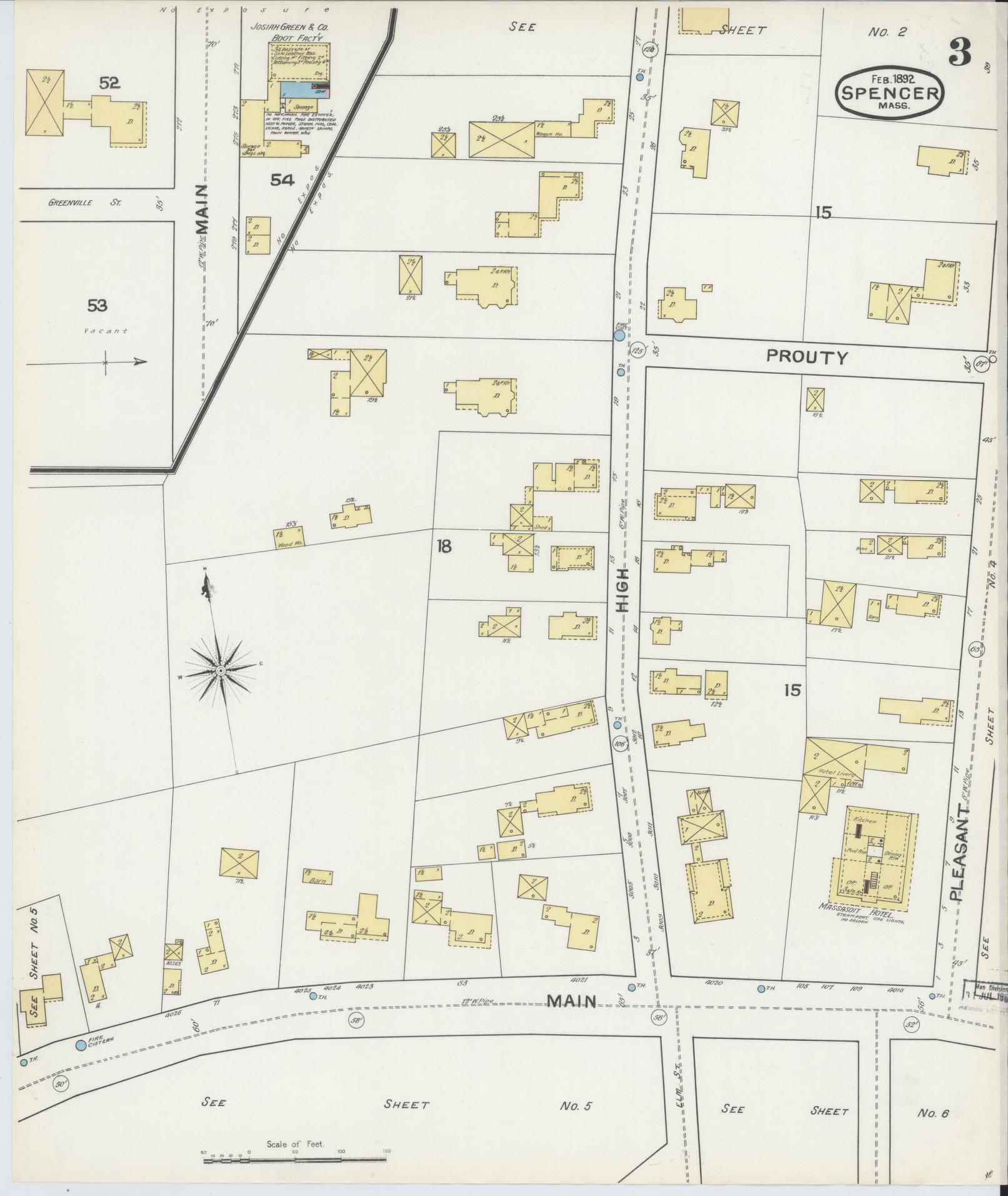 Sanborn Fire Insurance Map from Spencer, Worcester County, Massachusetts (1892), Sheet #0003 - Historic Sanborn Fire Insurance Map Print, vintage old map wall art, antique decor, genealogy gift, Massachusetts Massachusetts map