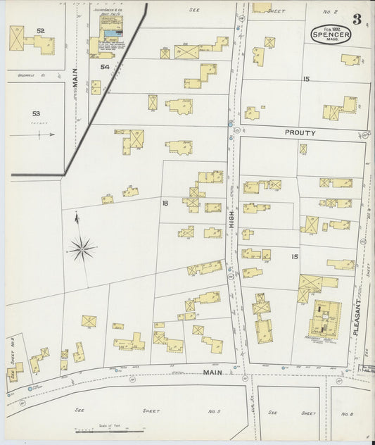 Sanborn Fire Insurance Map from Spencer, Worcester County, Massachusetts (1892), Sheet #0003 - Historic Sanborn Fire Insurance Map Print, vintage old map wall art, antique decor, genealogy gift, Massachusetts Massachusetts map