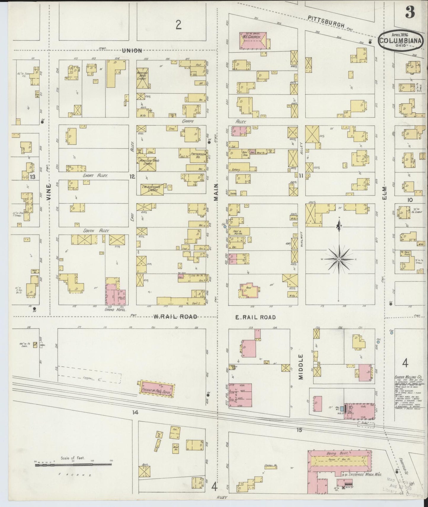 Sanborn Fire Insurance Map from Columbiana, Columbiana County, Ohio (1896), Sheet #0003 - Historic Sanborn Fire Insurance Map Print, vintage old map wall art, antique decor, genealogy gift, Ohio Ohio map