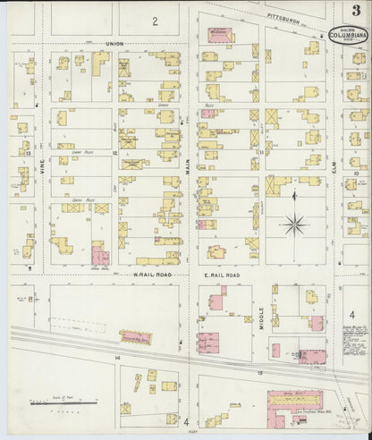 Sanborn Fire Insurance Map from Columbiana, Columbiana County, Ohio (1896), Sheet #0003 - Historic Sanborn Fire Insurance Map Print, vintage old map wall art, antique decor, genealogy gift, Ohio Ohio map