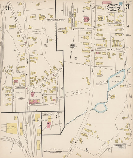 Sanborn Fire Insurance Map from Farmington, Franklin County, Maine (1922), Sheet #0003 - Historic Sanborn Fire Insurance Map Print, vintage old map wall art, antique decor, genealogy gift, Maine Maine map