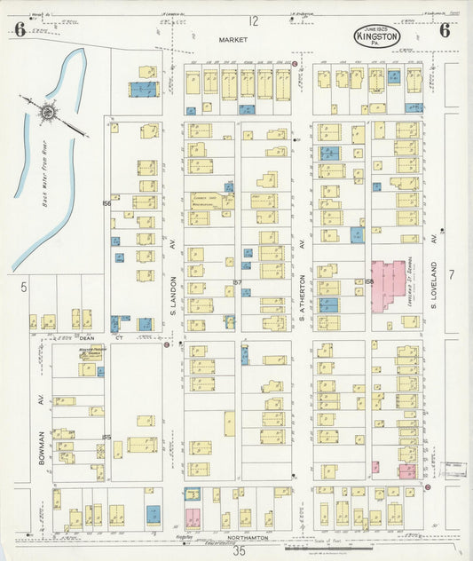 Sanborn Fire Insurance Map from Kingston, Luzerne County, Pennsylvania (1925), Sheet #0006 - Historic Sanborn Fire Insurance Map Print, vintage old map wall art, antique decor, genealogy gift, Pennsylvania Pennsylvania map