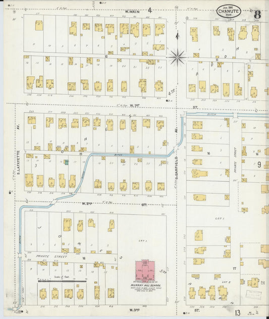 Sanborn Fire Insurance Map from Chanute, Neosho County, Kansas (1906), Sheet #0008 - Historic Sanborn Fire Insurance Map Print, vintage old map wall art, antique decor, genealogy gift, Kansas Kansas map