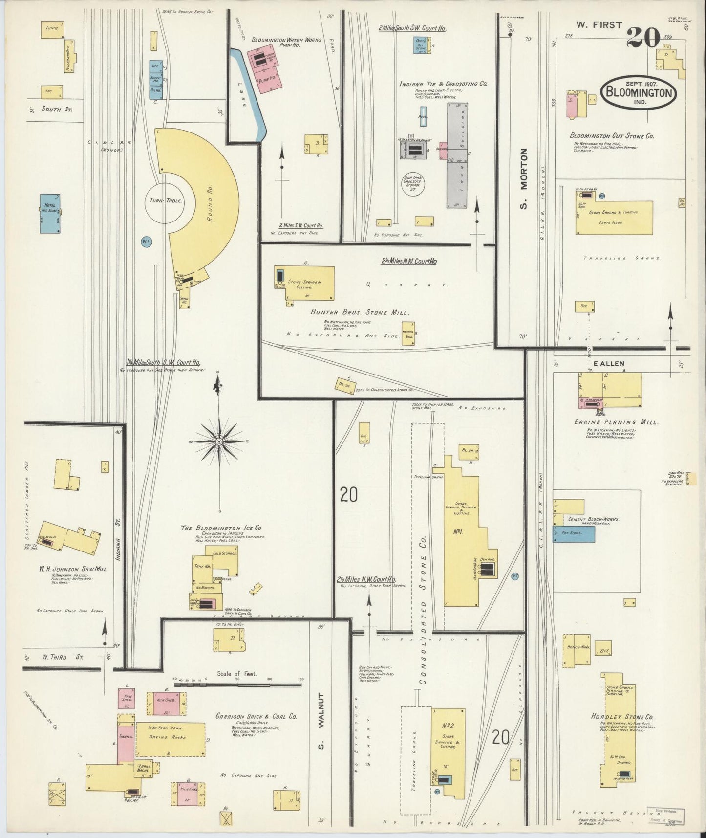 Sanborn Fire Insurance Map from Bloomington, Monroe County, Indiana (1907), Sheet #0020 - Complete Map Set gallery image, historic Sanborn map, vintage wall art, Indiana Indiana