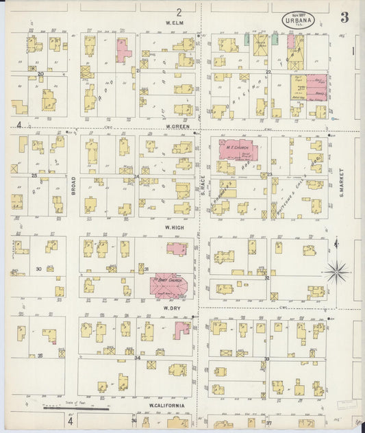 Sanborn Fire Insurance Map from Urbana, Champaign County, Illinois (1897), Sheet #0003 - Historic Sanborn Fire Insurance Map Print, vintage old map wall art, antique decor, genealogy gift, Illinois Illinois map