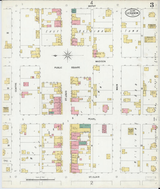 Sanborn Fire Insurance Map from Lebanon, Saint Clair County, Illinois (1899), Sheet #0003 - Historic Sanborn Fire Insurance Map Print, vintage old map wall art, antique decor, genealogy gift, Illinois Illinois map
