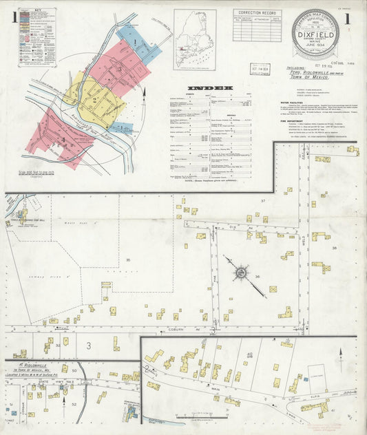 Sanborn Fire Insurance Map from Dixfield, Oxford County, Maine (1934), Sheet #0001 - Complete Map Set gallery image, historic Sanborn map, vintage wall art, Maine Maine