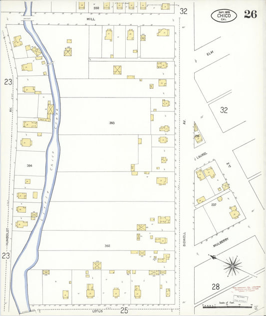 Sanborn Fire Insurance Map from Chico, Butte County, California (1909), Sheet #0026 - Historic Sanborn Fire Insurance Map Print, vintage old map wall art, antique decor, genealogy gift, California California map