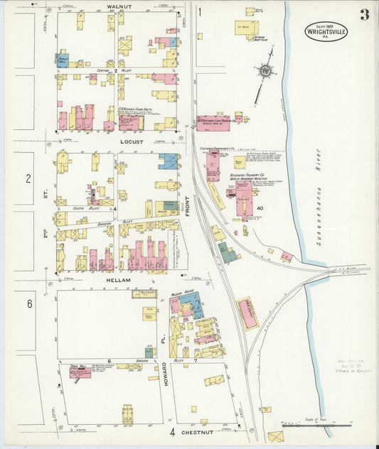 Sanborn Fire Insurance Map from Wrightsville, York County, Pennsylvania (1909), Sheet #0003 - Historic Sanborn Fire Insurance Map Print, vintage old map wall art, antique decor, genealogy gift, Pennsylvania Pennsylvania map