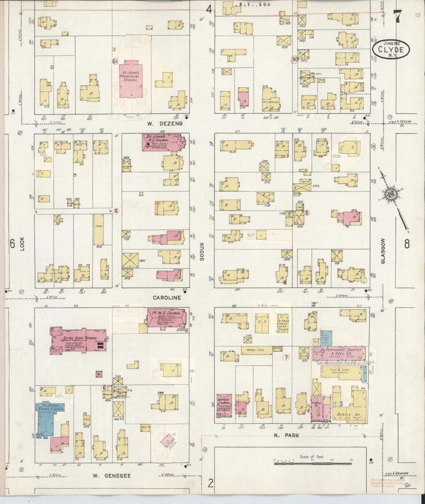 Sanborn Fire Insurance Map from Clyde, Wayne County, New York (1932), Sheet #0007 - Complete Map Set gallery image, historic Sanborn map, vintage wall art, New York New York
