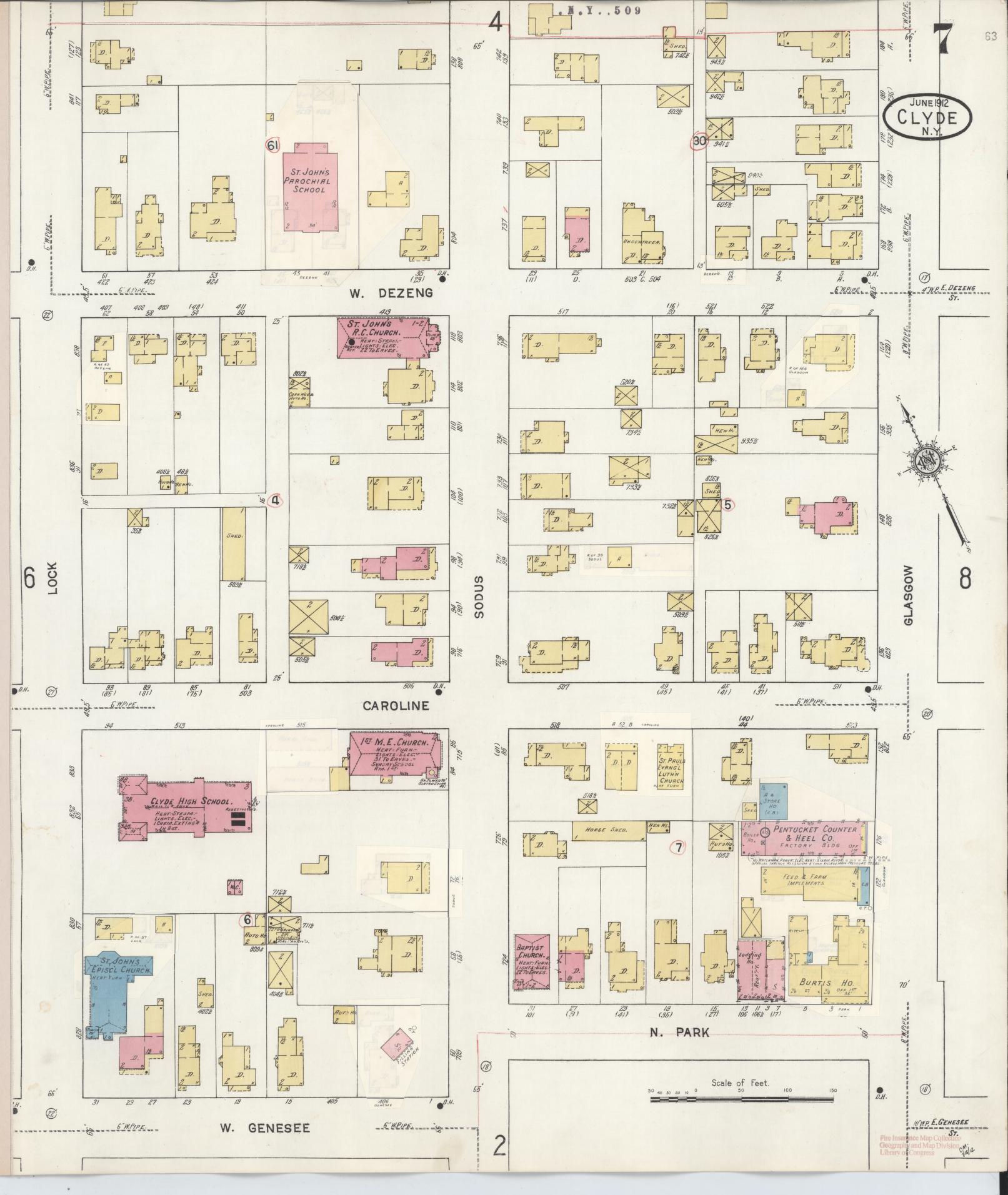 Sanborn Fire Insurance Map from Clyde, Wayne County, New York (1932), Sheet #0007 - Complete Map Set gallery image, historic Sanborn map, vintage wall art, New York New York