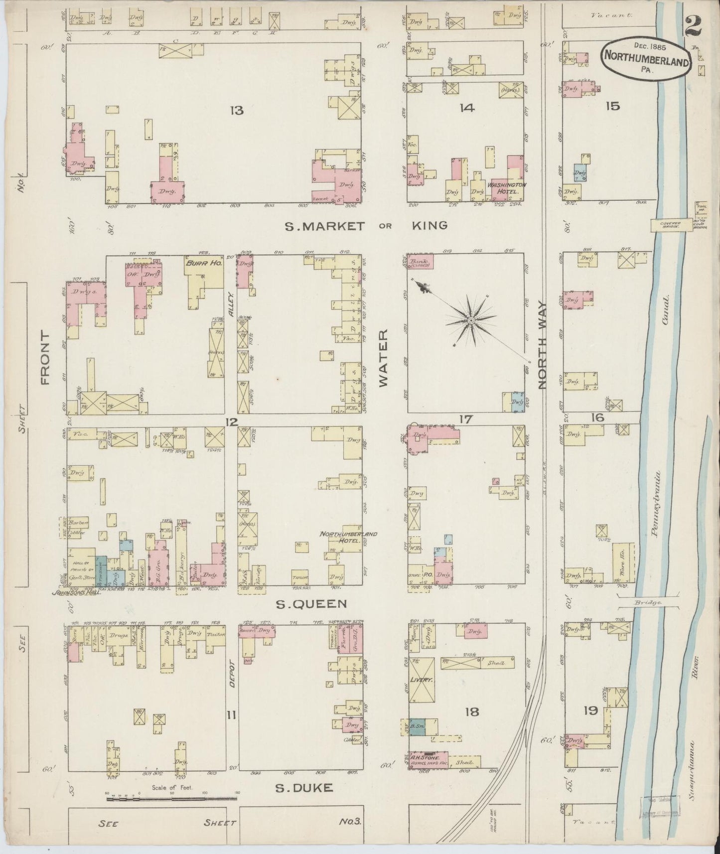 Sanborn Fire Insurance Map from Northumberland, Northumberland County, Pennsylvania (1885), Sheet #0002 - Complete Map Set gallery image, historic Sanborn map, vintage wall art, Pennsylvania Pennsylvania