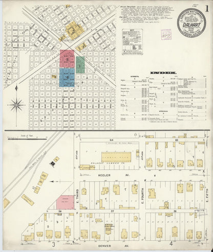 Sanborn Fire Insurance Map from Dalhart, Dallam And Hartley County, Texas (1908), Sheet #0001 - Complete Map Set gallery image, historic Sanborn map, vintage wall art, Texas Texas
