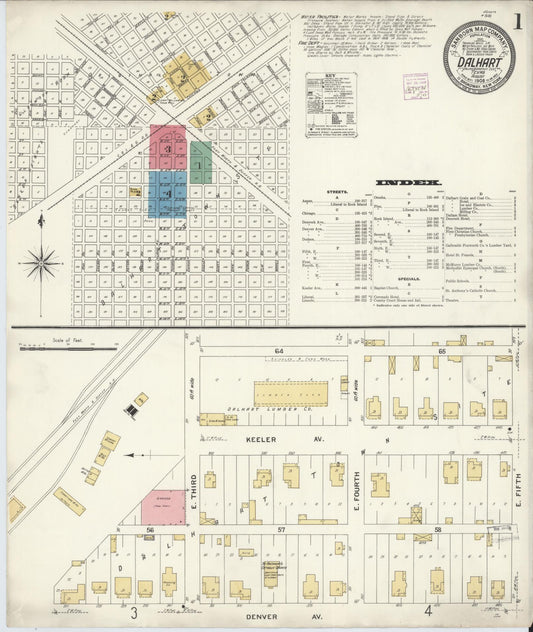 Sanborn Fire Insurance Map from Dalhart, Dallam And Hartley County, Texas (1908), Sheet #0001 - Complete Map Set gallery image, historic Sanborn map, vintage wall art, Texas Texas