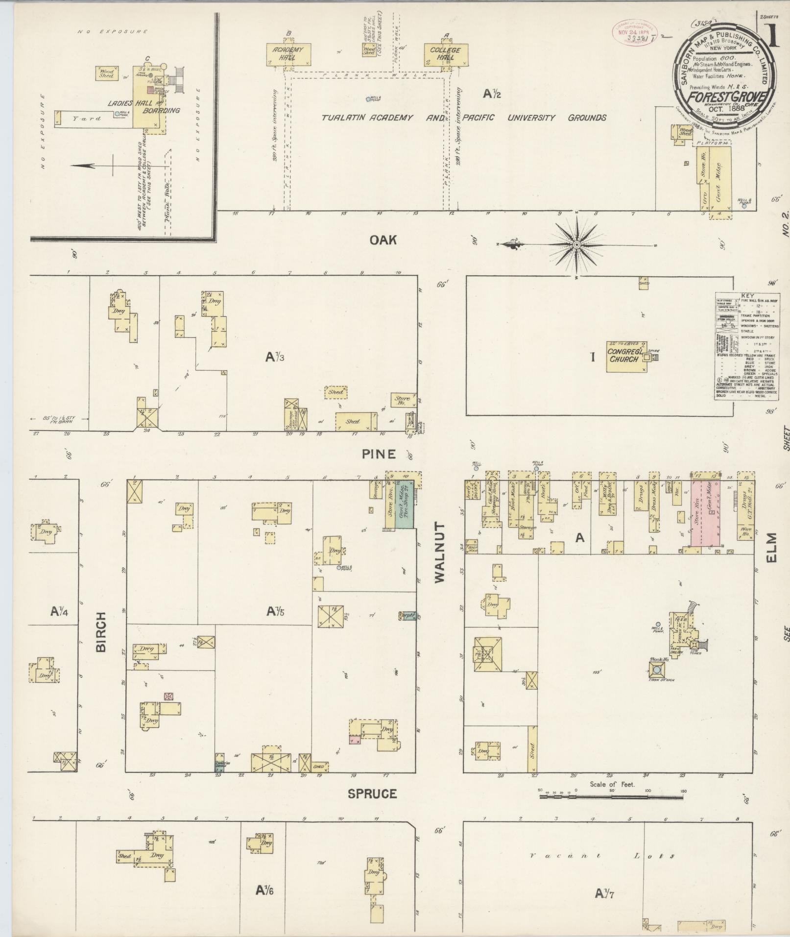 Sanborn Fire Insurance Map from Forest Grove, Washington County, Oregon (1888), Sheet #0001 - Complete Map Set gallery image, historic Sanborn map, vintage wall art, Oregon Oregon
