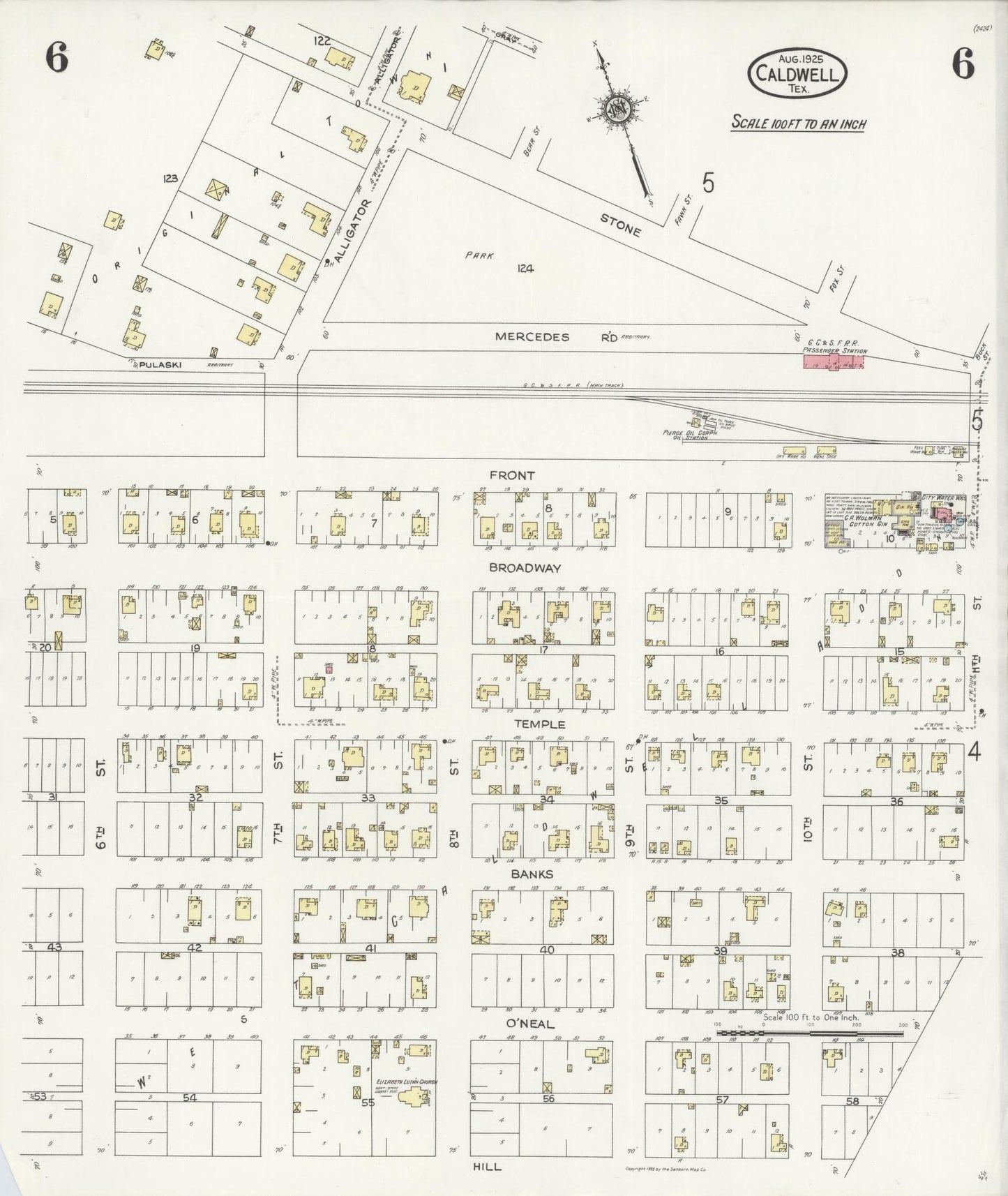 Sanborn Fire Insurance Map from Caldwell, Burleson County, Texas (1925), Sheet #0006 - Historic Sanborn Fire Insurance Map Print, vintage old map wall art, antique decor, genealogy gift, Texas Texas map