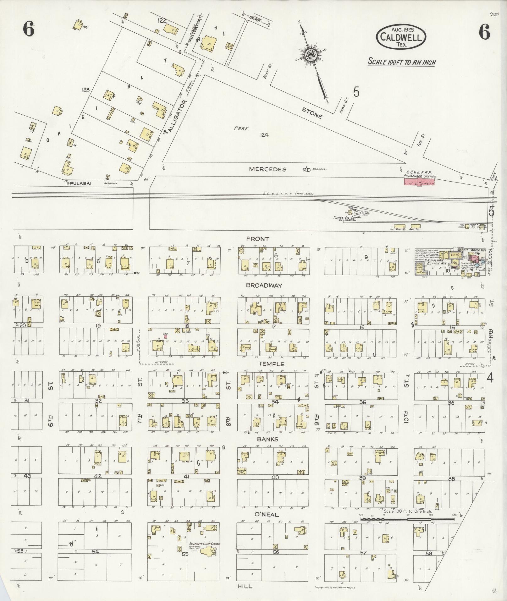 Sanborn Fire Insurance Map from Caldwell, Burleson County, Texas (1925), Sheet #0006 - Historic Sanborn Fire Insurance Map Print, vintage old map wall art, antique decor, genealogy gift, Texas Texas map