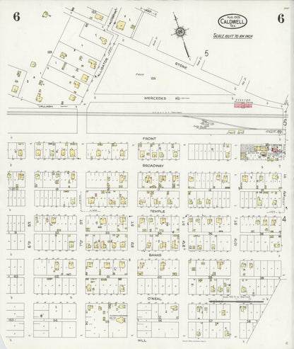 Sanborn Fire Insurance Map from Caldwell, Burleson County, Texas (1925), Sheet #0006 - Historic Sanborn Fire Insurance Map Print, vintage old map wall art, antique decor, genealogy gift, Texas Texas map