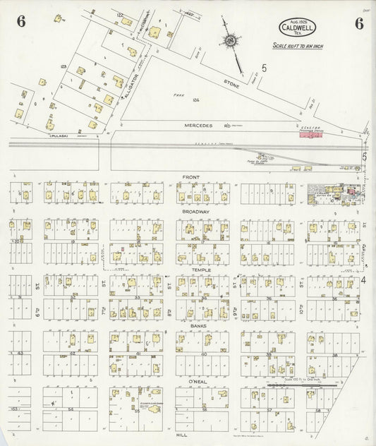 Sanborn Fire Insurance Map from Caldwell, Burleson County, Texas (1925), Sheet #0006 - Historic Sanborn Fire Insurance Map Print, vintage old map wall art, antique decor, genealogy gift, Texas Texas map