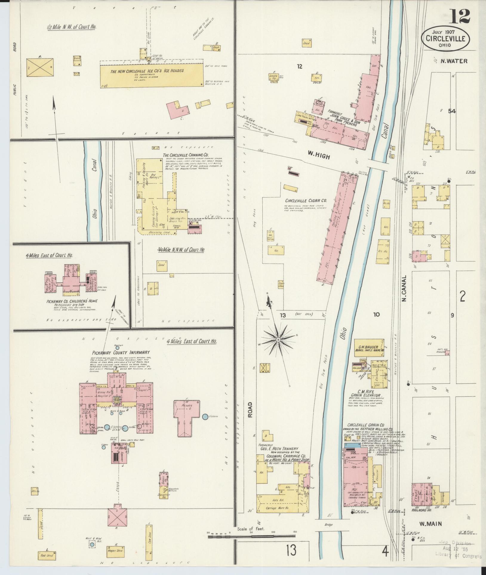 Sanborn Fire Insurance Map from Circleville, Pickaway County, Ohio (1907), Sheet #0012 - Historic Sanborn Fire Insurance Map Print, vintage old map wall art, antique decor, genealogy gift, Ohio Ohio map