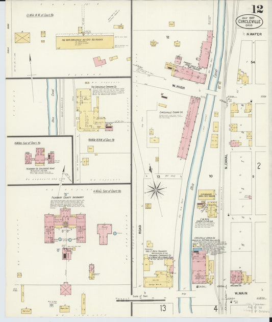 Sanborn Fire Insurance Map from Circleville, Pickaway County, Ohio (1907), Sheet #0012 - Historic Sanborn Fire Insurance Map Print, vintage old map wall art, antique decor, genealogy gift, Ohio Ohio map