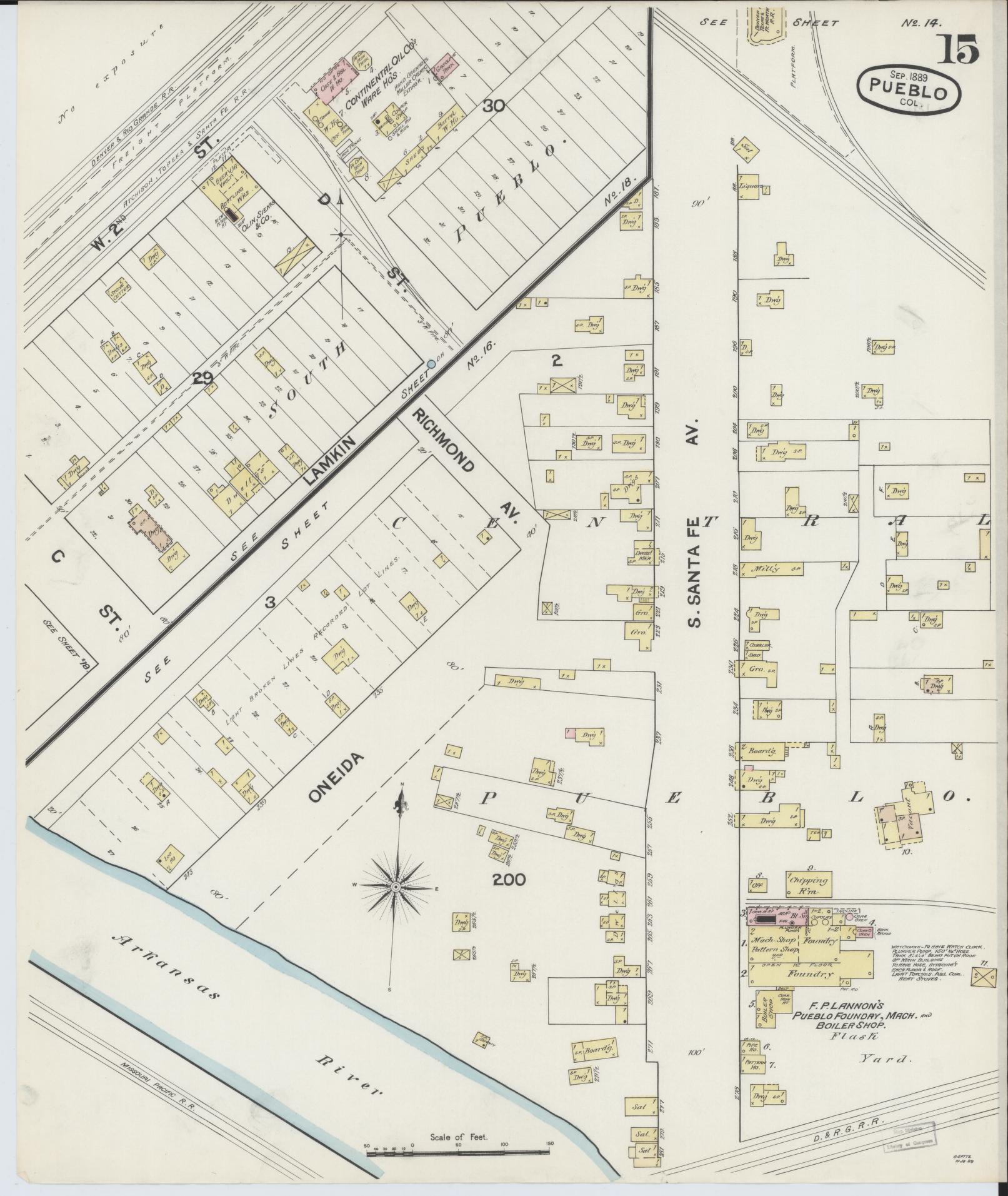 Sanborn Fire Insurance Map from Pueblo, Pueblo County, Colorado (1889), Sheet #0015 - Complete Map Set gallery image, historic Sanborn map, vintage wall art, Colorado Colorado