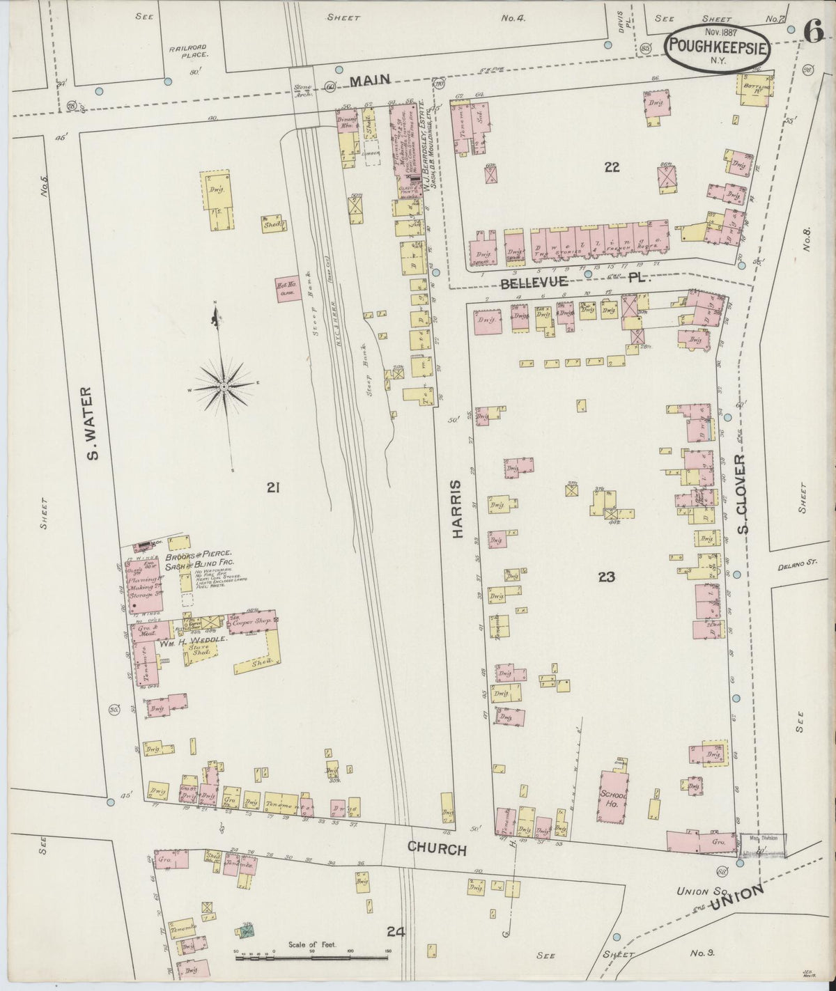 Sanborn Fire Insurance Map from Poughkeepsie, Dutchess County, New York (1887), Sheet #0006 - Complete Map Set gallery image, historic Sanborn map, vintage wall art, New York New York