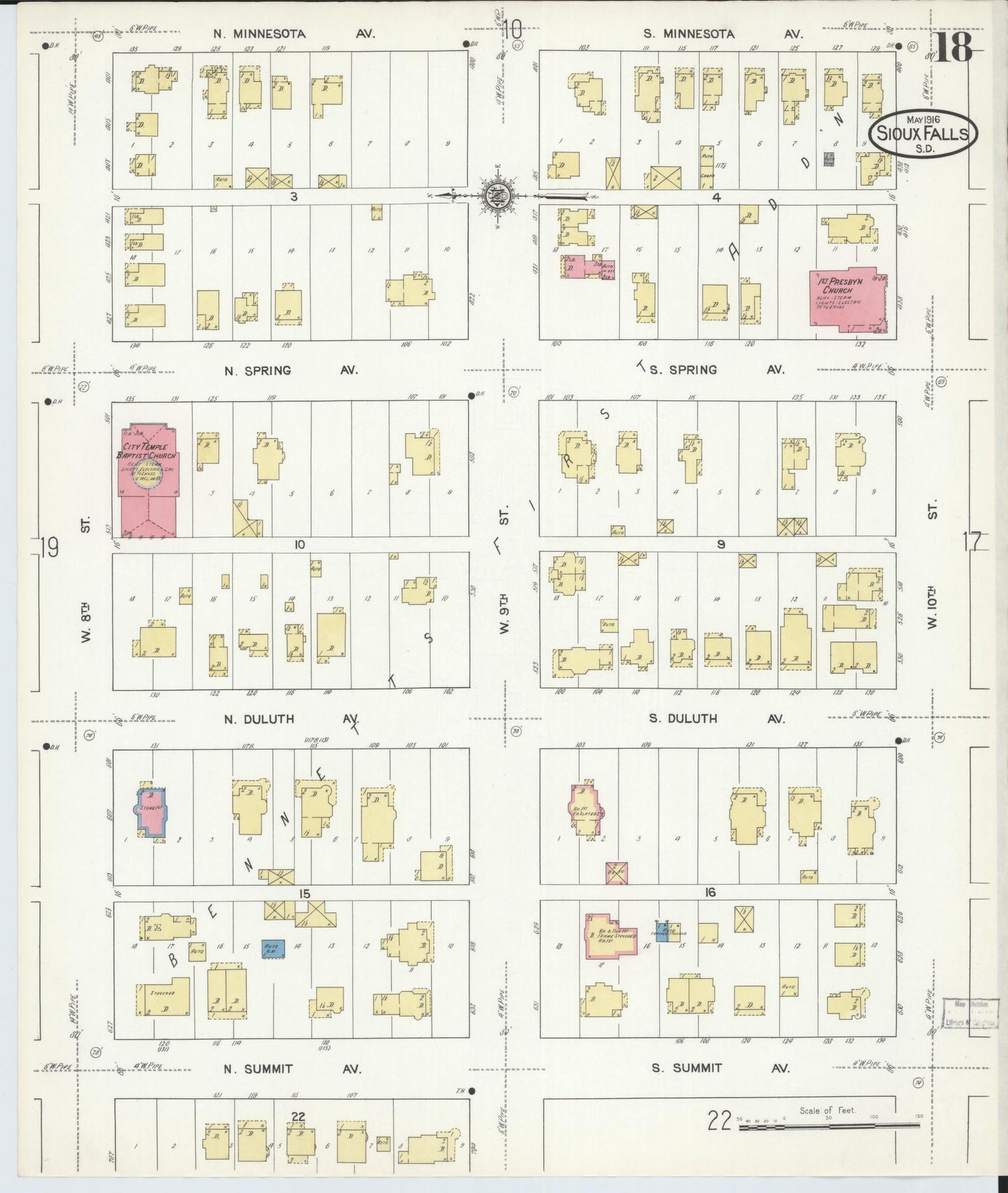 Sanborn Fire Insurance Map from Sioux Falls, Minnehaha County, South Dakota (1916), Sheet #0018 - Complete Map Set gallery image, historic Sanborn map, vintage wall art, South Dakota South Dakota