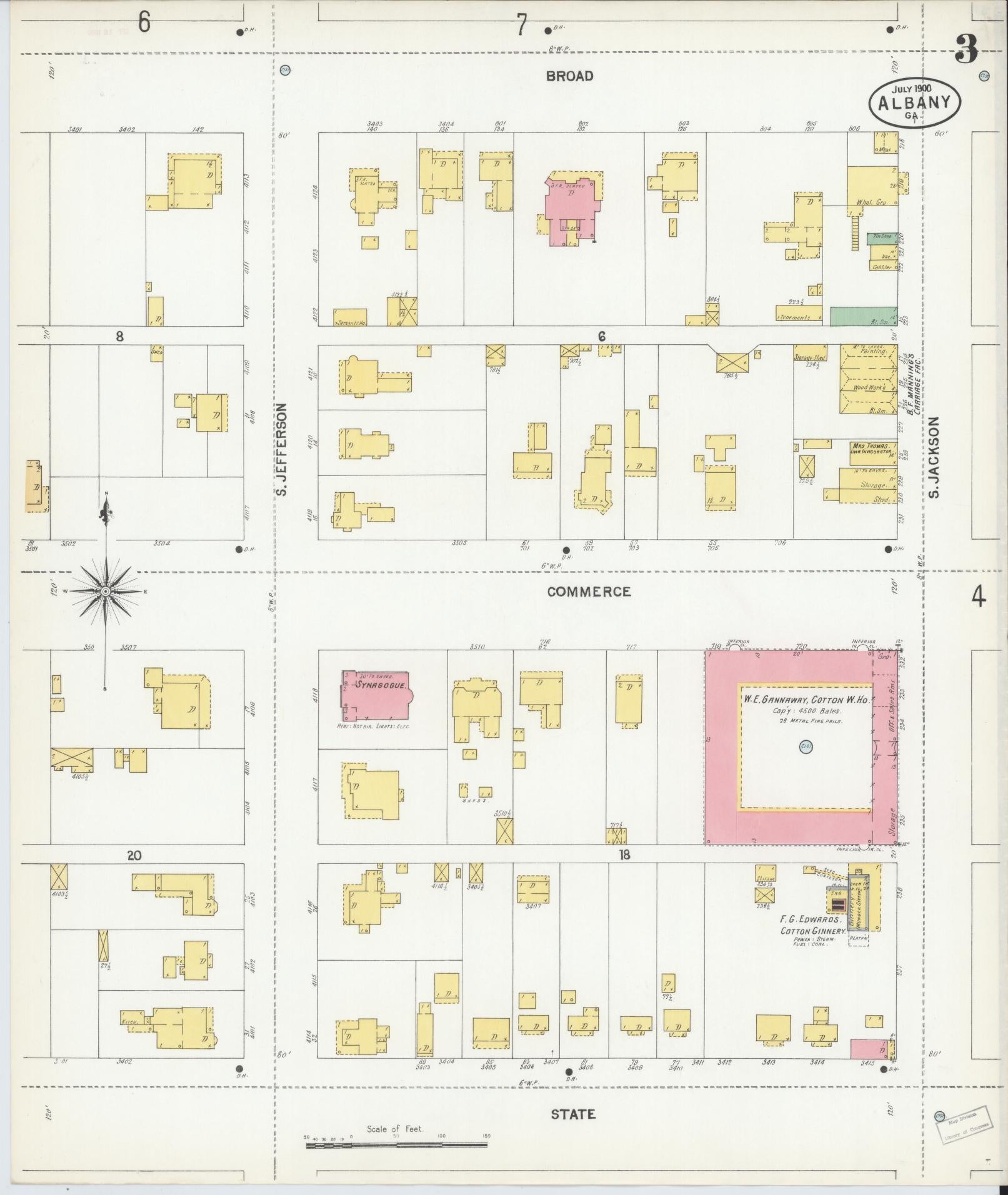 Sanborn Fire Insurance Map from Albany, Dougherty County, Georgia (1900), Sheet #0003 - Historic Sanborn Fire Insurance Map Print, vintage old map wall art, antique decor, genealogy gift, Georgia Georgia map