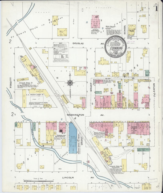 Sanborn Fire Insurance Map from Edinburgh, Christian County, Illinois (1909), Sheet #0001 - Historic Sanborn Fire Insurance Map Print, vintage old map wall art, antique decor, genealogy gift, Illinois Illinois map