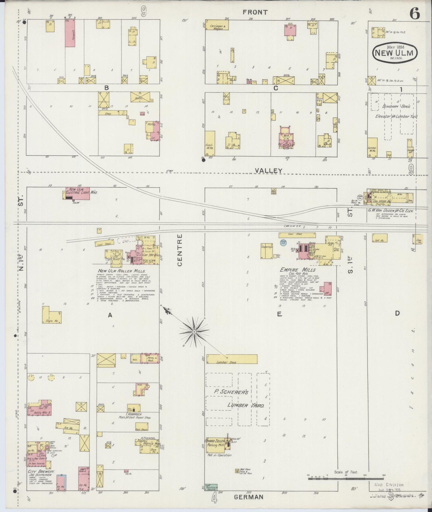 Sanborn Fire Insurance Map from New Ulm, Brown County, Minnesota (1894), Sheet #0006 - Complete Map Set gallery image, historic Sanborn map, vintage wall art, Minnesota Minnesota