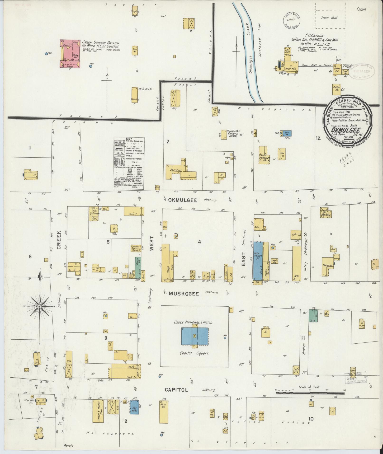 Sanborn Fire Insurance Map from Okmulgee, Okmulgee County, Oklahoma (1898), Sheet #0001 - Historic Sanborn Fire Insurance Map Print, vintage old map wall art, antique decor, genealogy gift, Oklahoma Oklahoma map
