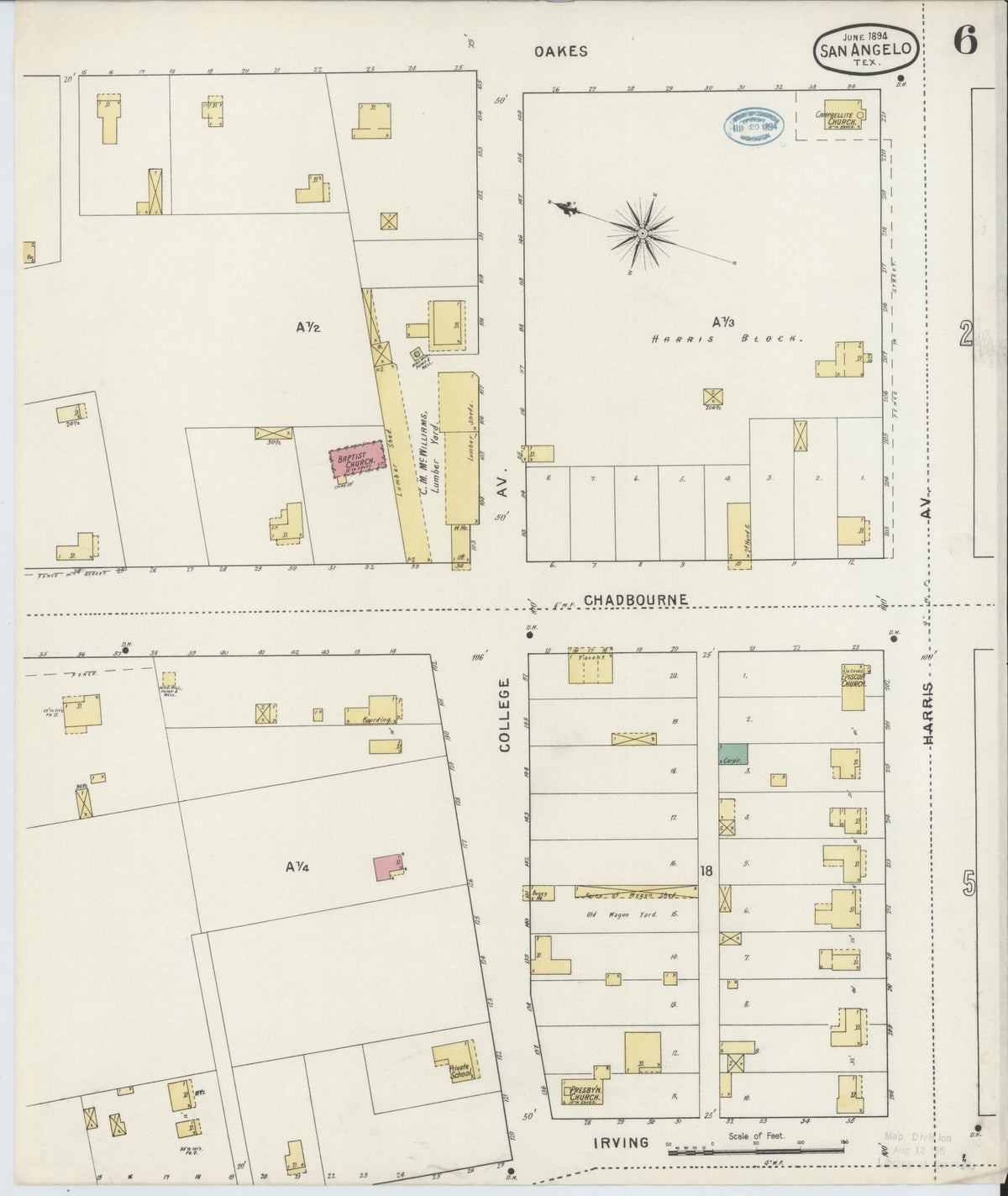 Sanborn Fire Insurance Map from San Angelo, Tom Green County, Texas (1894), Sheet #0006 - Complete Map Set gallery image, historic Sanborn map, vintage wall art, Texas Texas