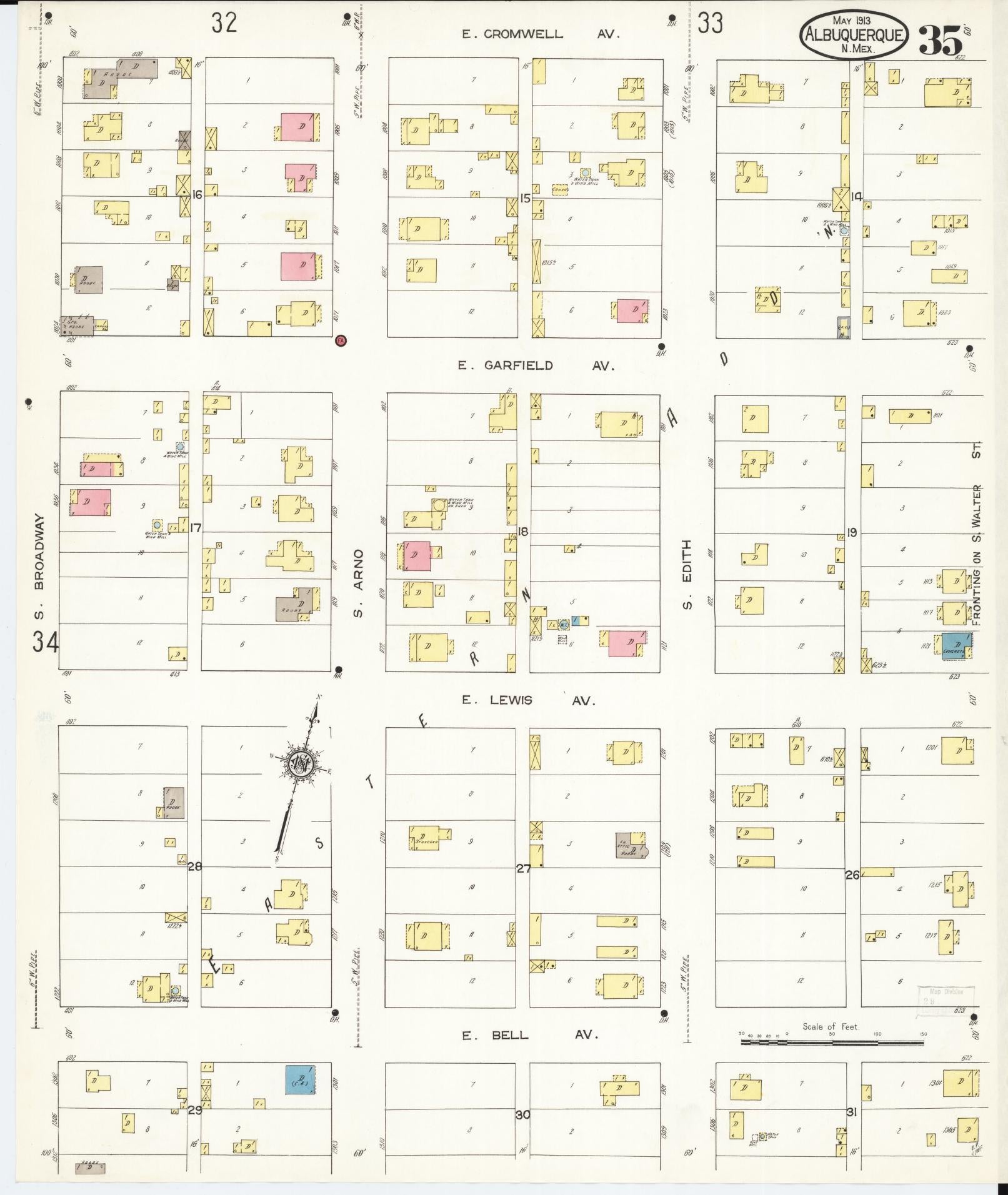 Sanborn Fire Insurance Map from Albuquerque, Bernalillo County, New Mexico (1913), Sheet #0035 - Complete Map Set gallery image, historic Sanborn map, vintage wall art, New Mexico New Mexico