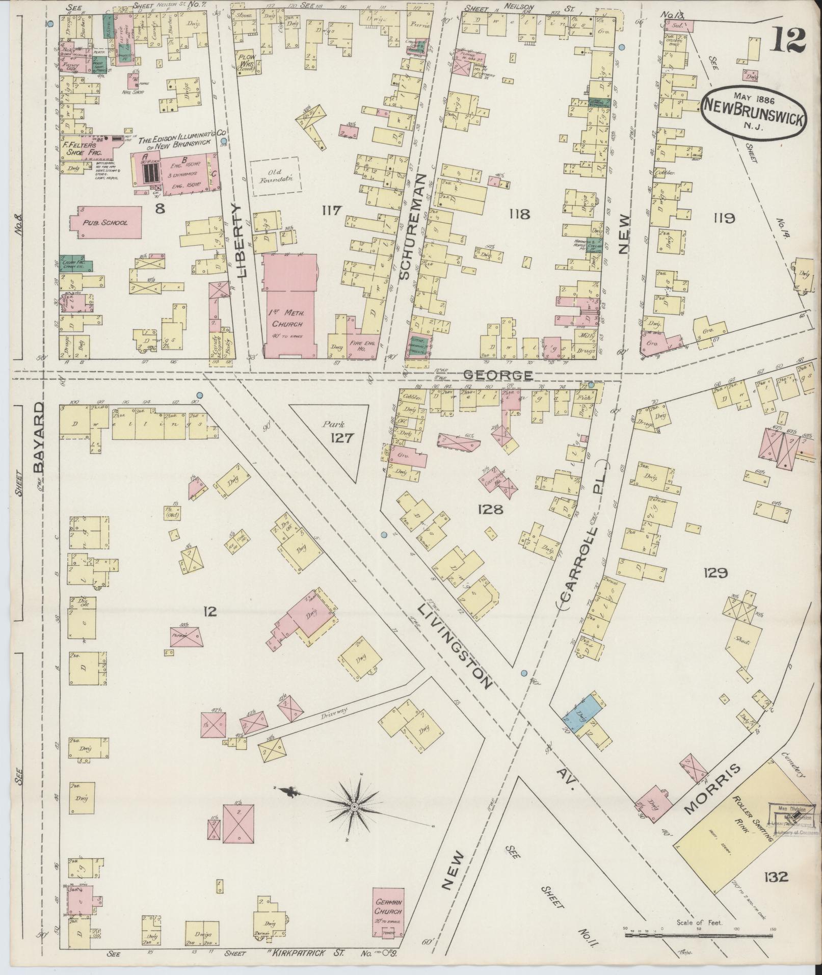 Sanborn Fire Insurance Map from New Brunswick, Middlesex County, New Jersey (1886), Sheet #0012 - Complete Map Set gallery image, historic Sanborn map, vintage wall art, New Jersey New Jersey
