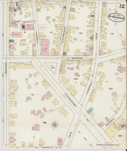 Sanborn Fire Insurance Map from New Brunswick, Middlesex County, New Jersey (1886), Sheet #0012 - Complete Map Set gallery image, historic Sanborn map, vintage wall art, New Jersey New Jersey